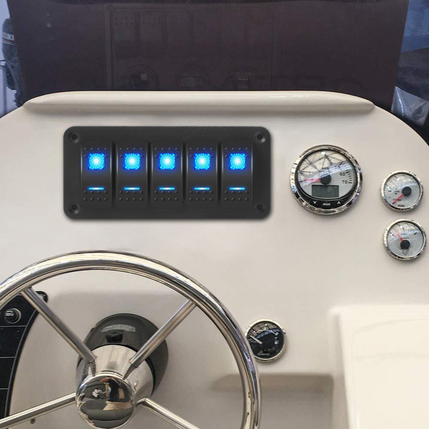 Sealed Pre-wired Dual LED 5 Gang Marine Rocker Switch Panel – DAIER