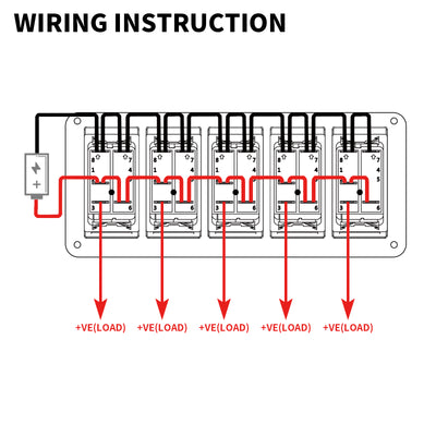 PN-1815 5 Gang Rocker Switch Panel Wiring Instruction