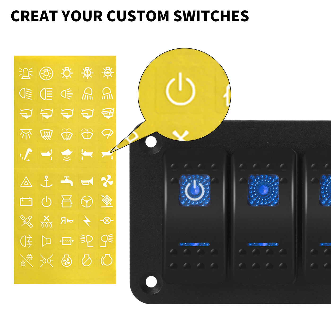 PN-1815 5 Gang Rocker Switch Panel with Transparent Label Sticker