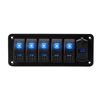 5 Gang Rocker Switch Panel With Dual USB Charger Voltmeter - DAIER