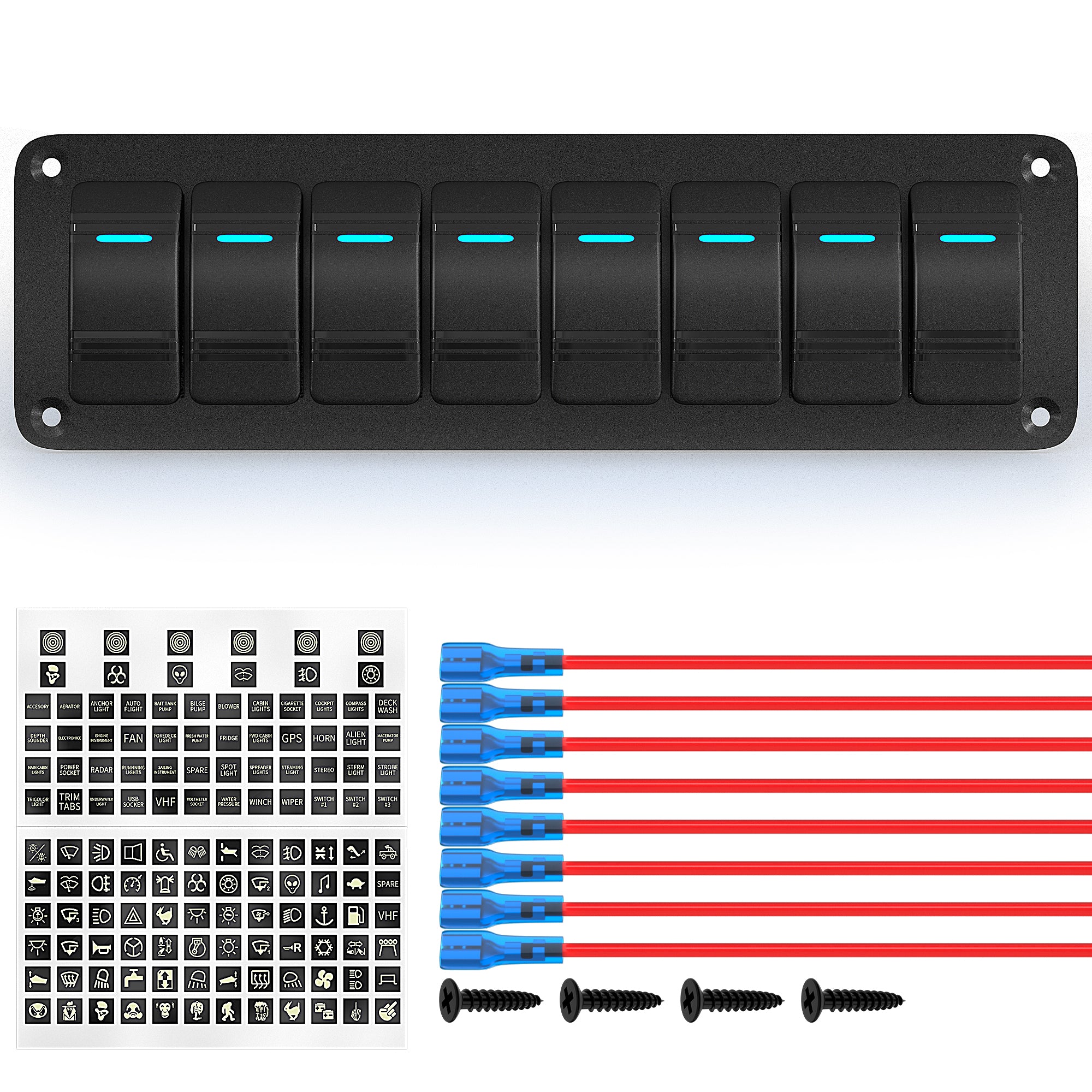 8 Gang 3 Pin ON-OFF Rocker Switch Aluminum Panel with Pre-Wired – DAIER