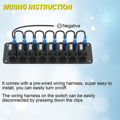 8 Gang 3 Pin ON-OFF Rocker Switch Aluminum Panel with Pre-Wired