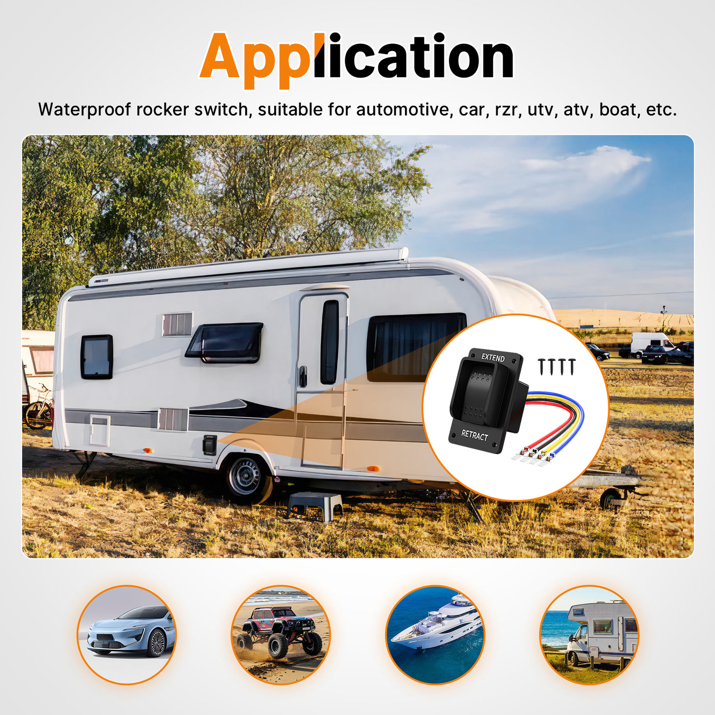 12V 20A wasserdichter Momentanschalter mit 3 Positionen zum Ausfahren und Einfahren