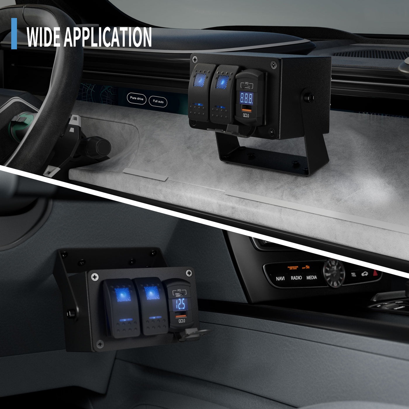 2-Gang-Wippschalter-Panel-Box mit PD Typ C und QC 3.0 USB-Ladegerät