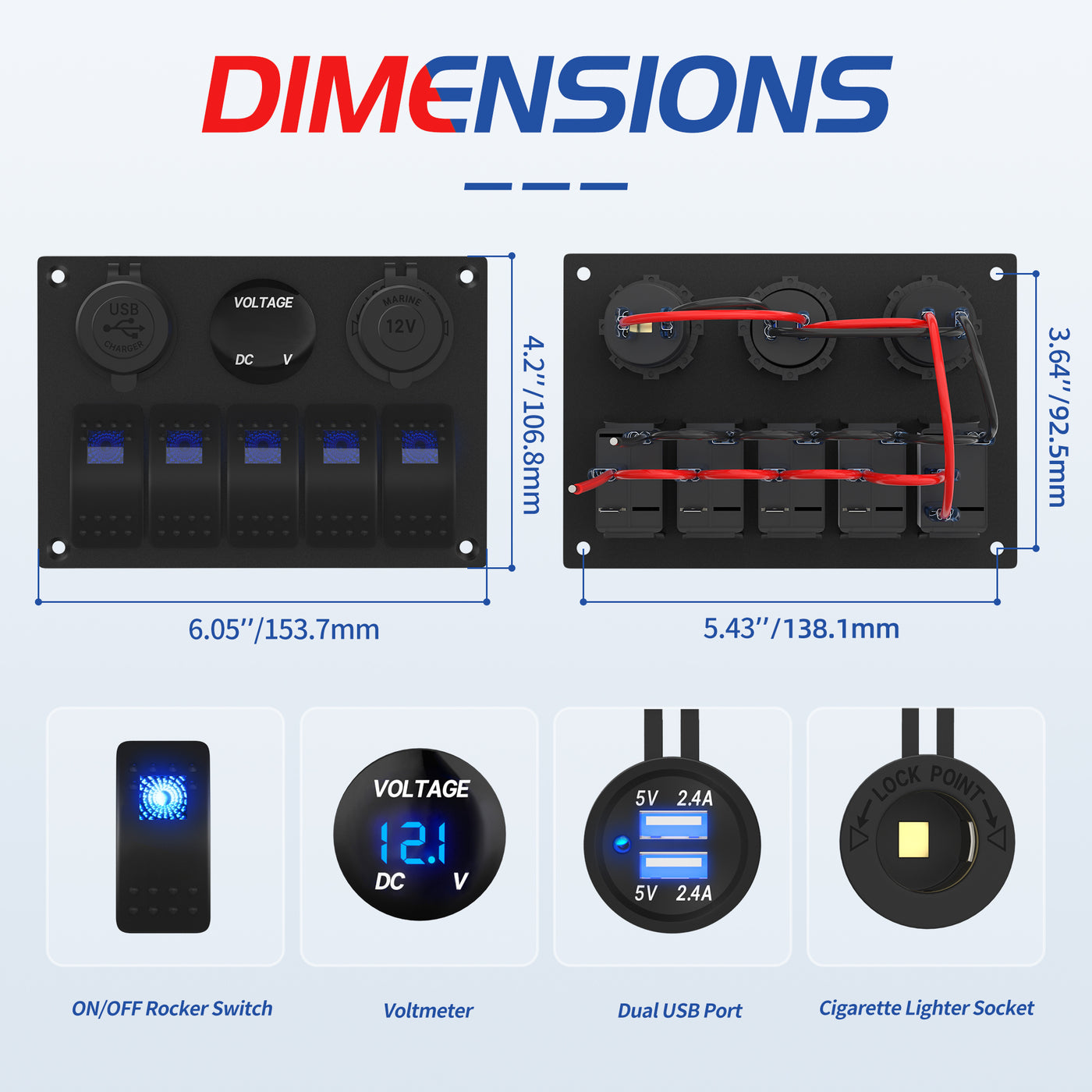 Aluminum Multifunction 5 Gang Rocker Switch Power Socket Panel – DAIER
