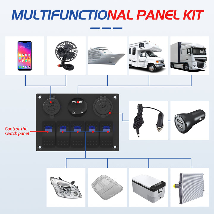 8 Gang Boat Rocker Switch Panel Waterproof Marine Switch Panel 12V