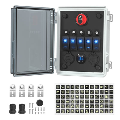 12V Waterproof Battery Power Control Hub Box with Rocker Switch Panel