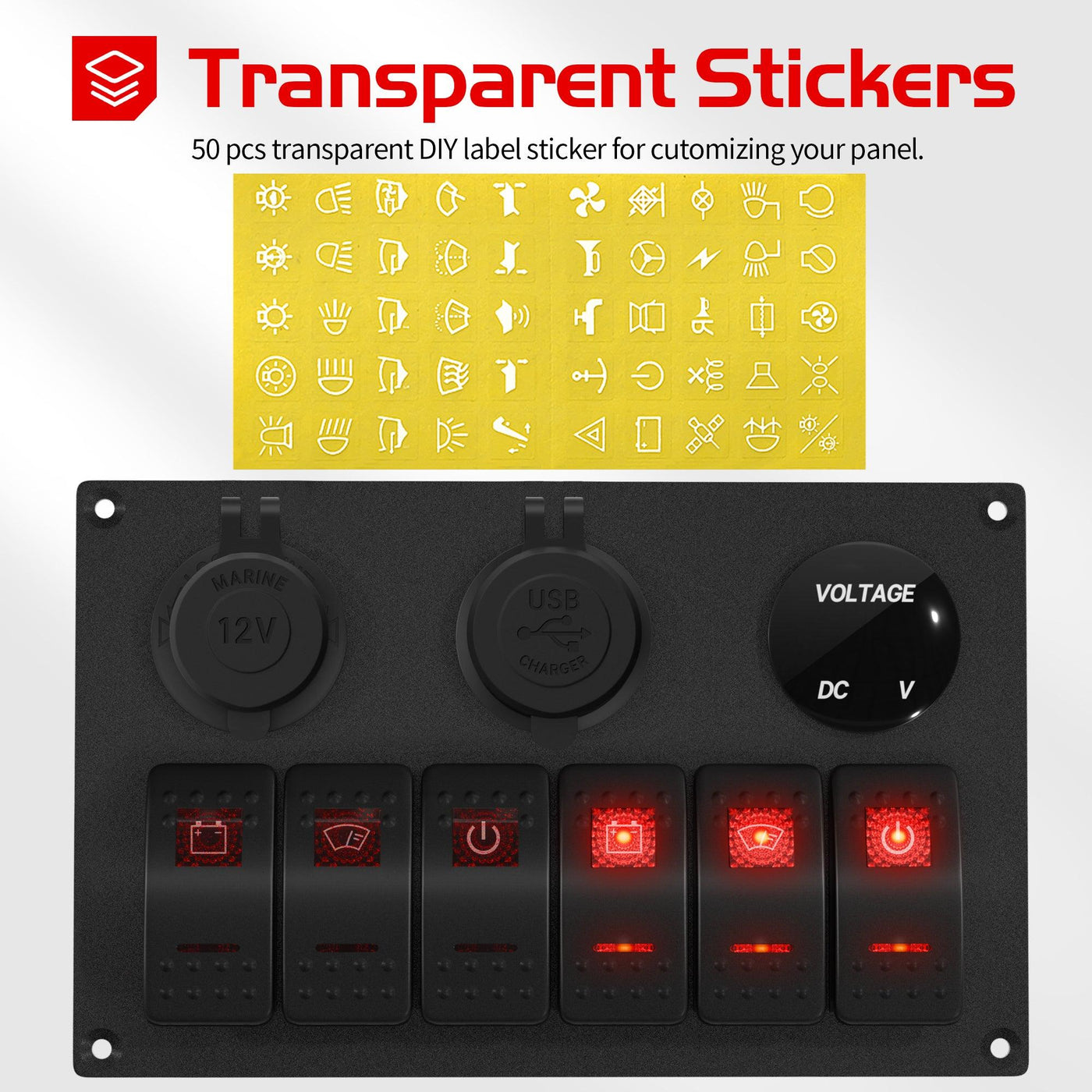 Aluminum Boat 6 Gang Rocker Switch Panel with Dual USB Socket – DAIER