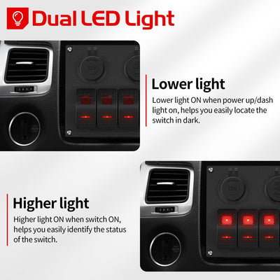 PN-L6S3-2-R Dual LED Light 6 Gang Rocker Switch Panel