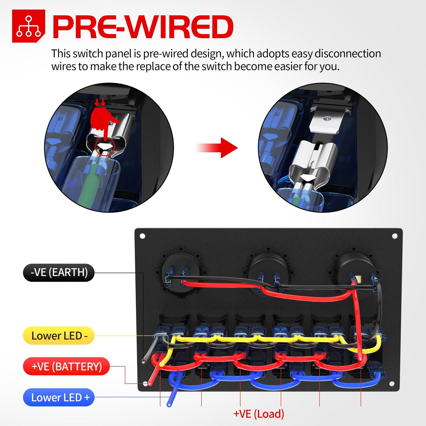 PN-L6S3-2-R Pre-Wired 6 Gang Rocker Switch Panel