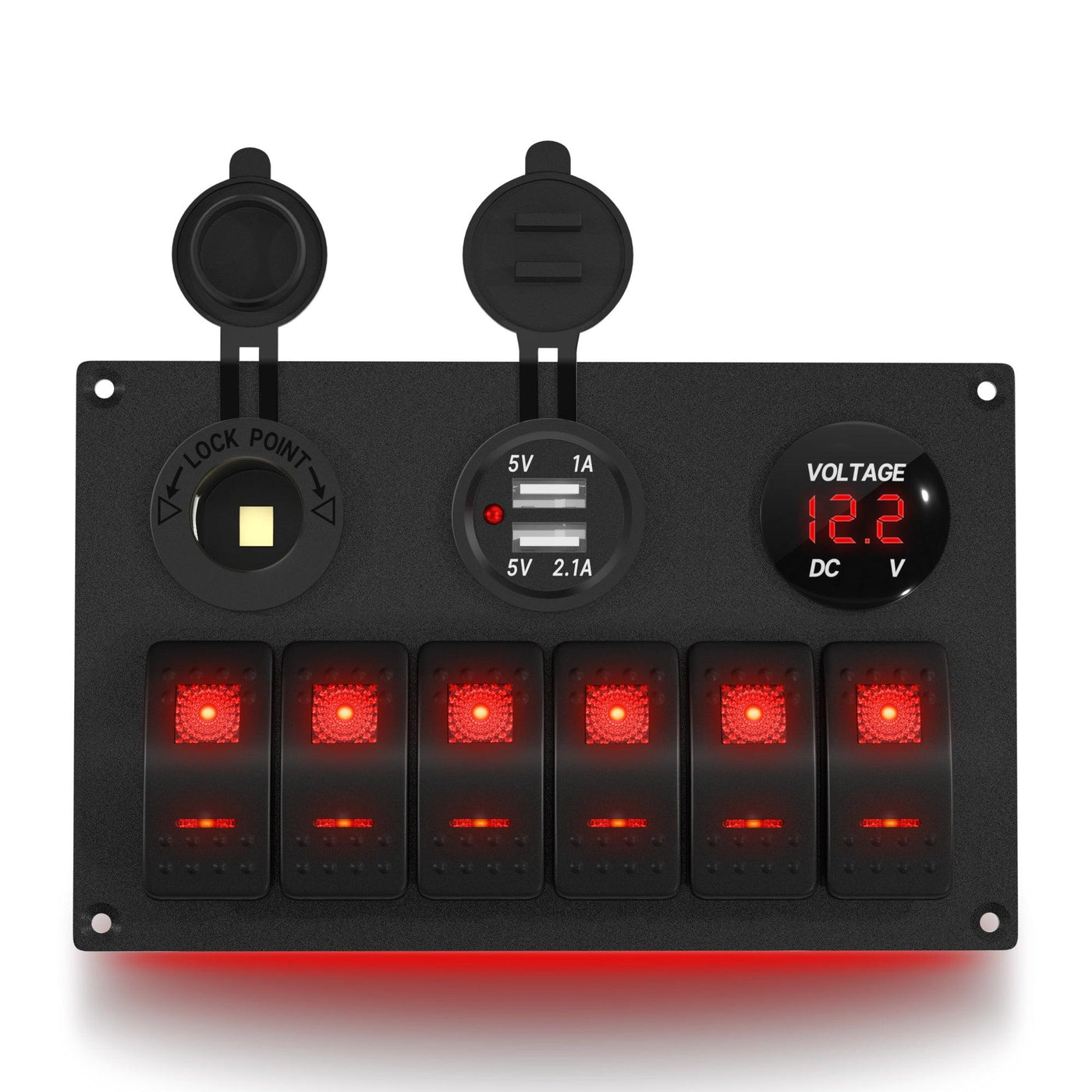 6 Button Rocker Switch Cluster Aluminum Boat 6 Gang Rocker Switch Panel with Dual USB Socket – DAIER