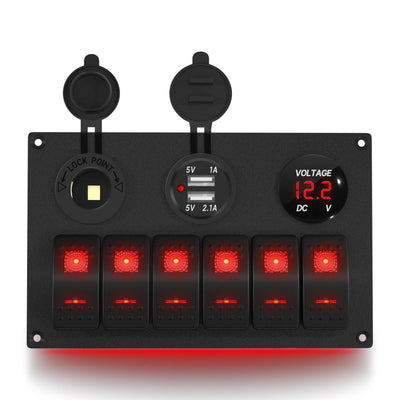 PN-L6S3-2-R Red LED 6 Gang Rocker Switch Panel