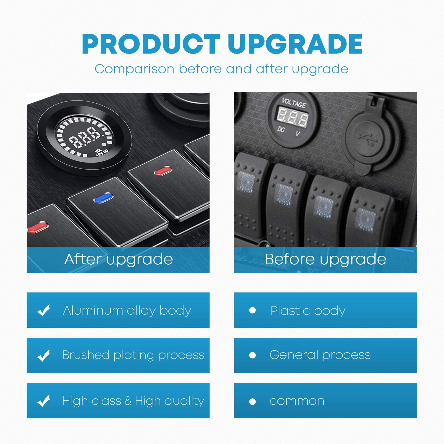 Pre-wired 12-24VDC Multi-colour 6 Gang Marine Aluminum Rocker Switch P ...