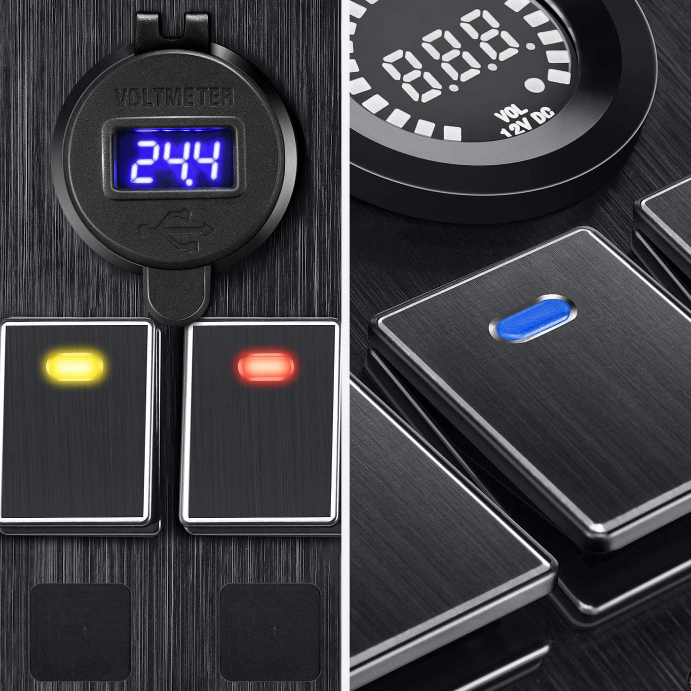Instrument Panel Rocker Switches Pre-wired 12-24VDC Multi-colour 6 Gang Marine Aluminum Rocker Switch P ...
