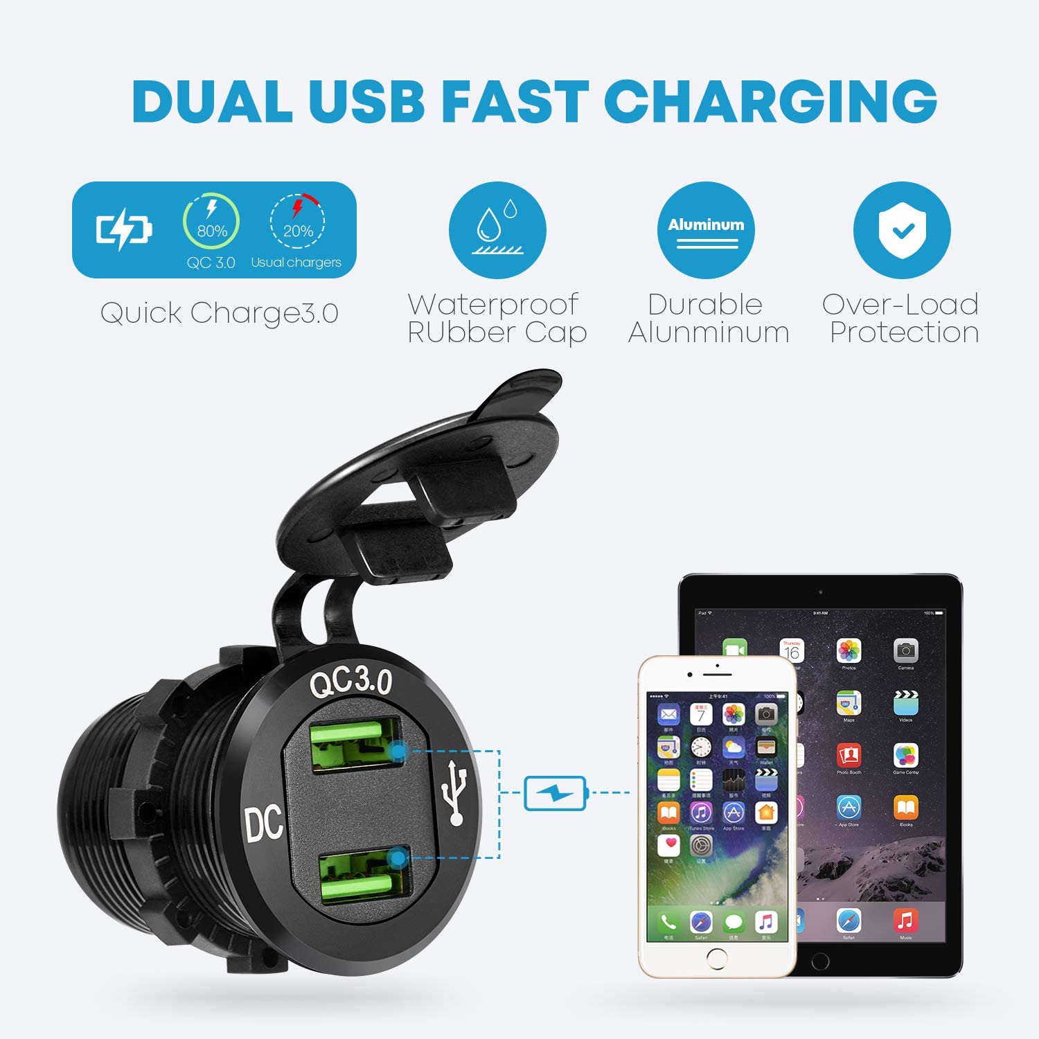 Pre-wired 12-24VDC Multi-colour 6 Gang Marine Aluminum Rocker Switch P ...