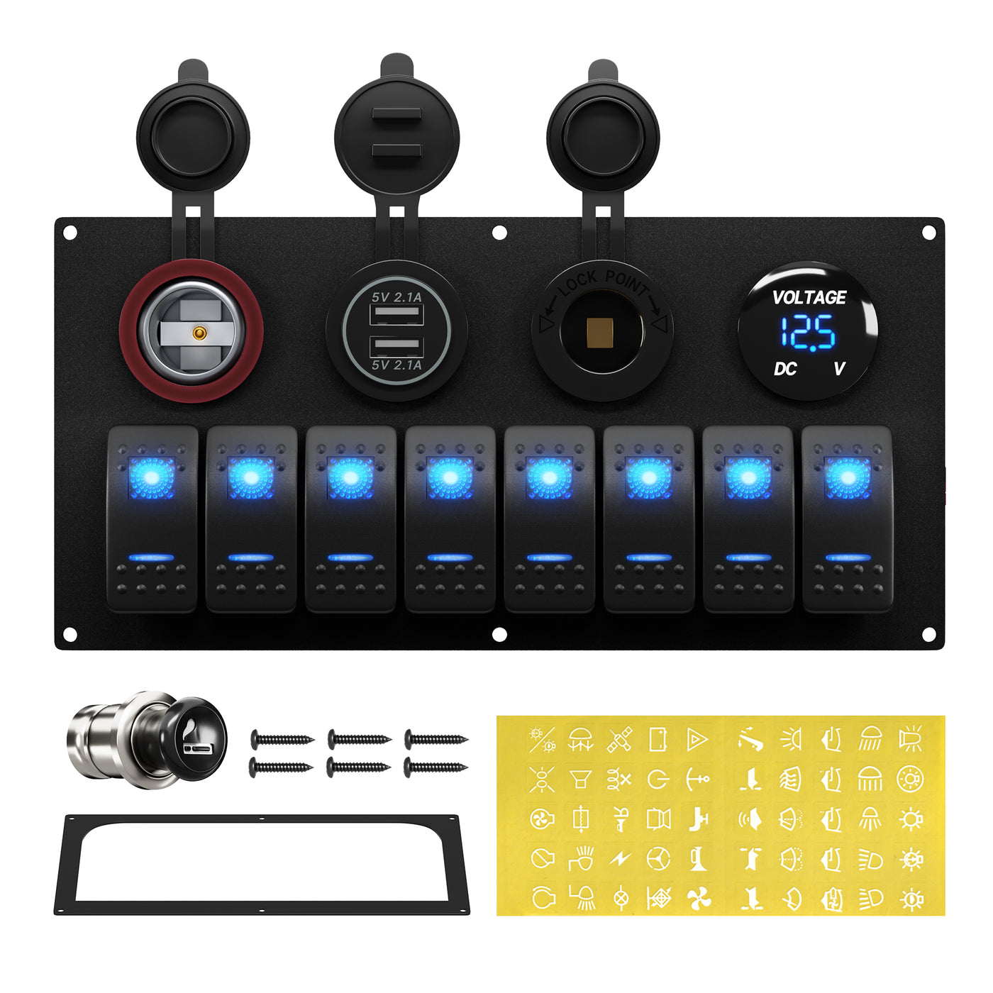 PN-L8S4-1 12-24V Blue LED 8 Gang Rocker Switch Panel