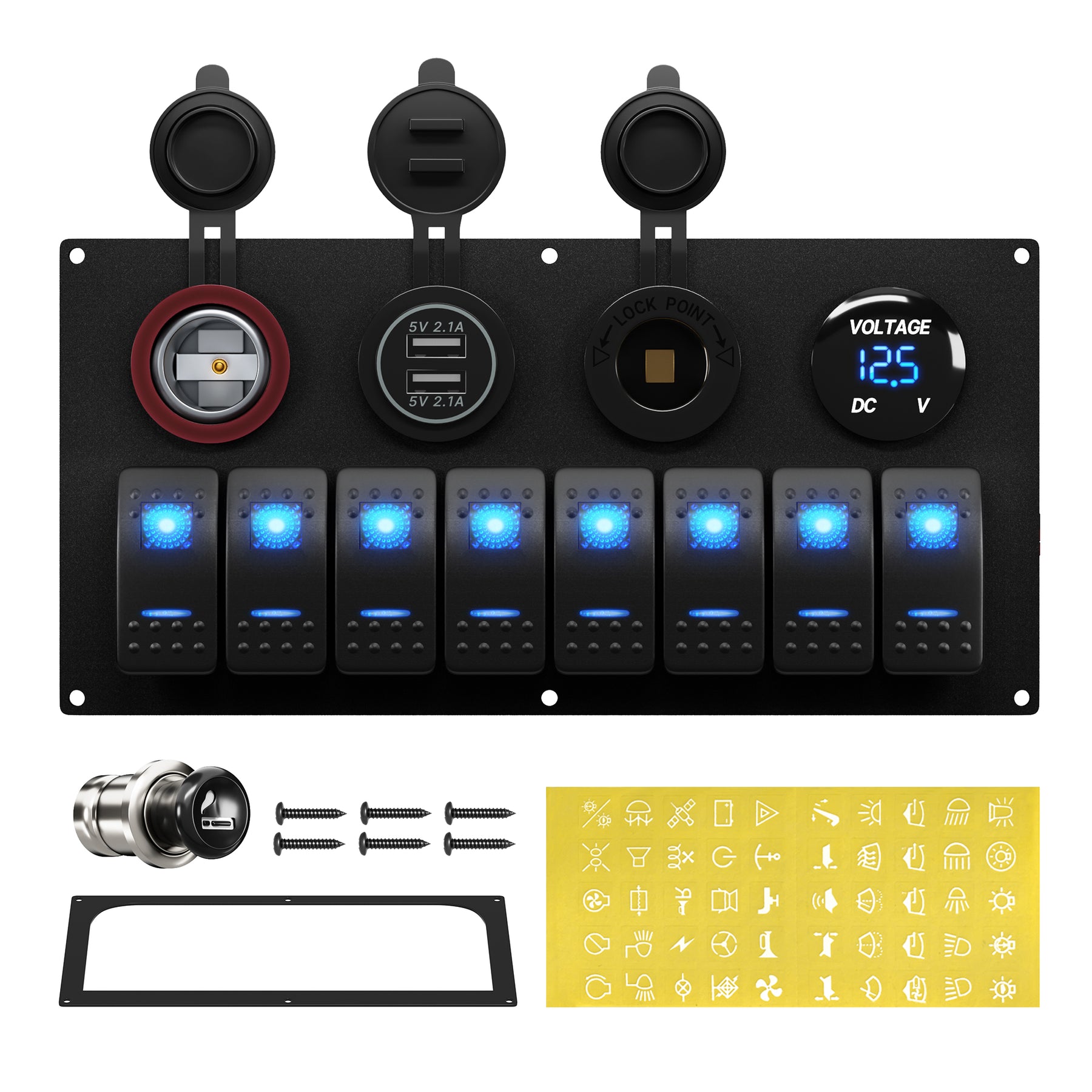 12-24V Waterproof Pre-wired Blue LED 8 Gang Rocker Switch Panel – DAIER