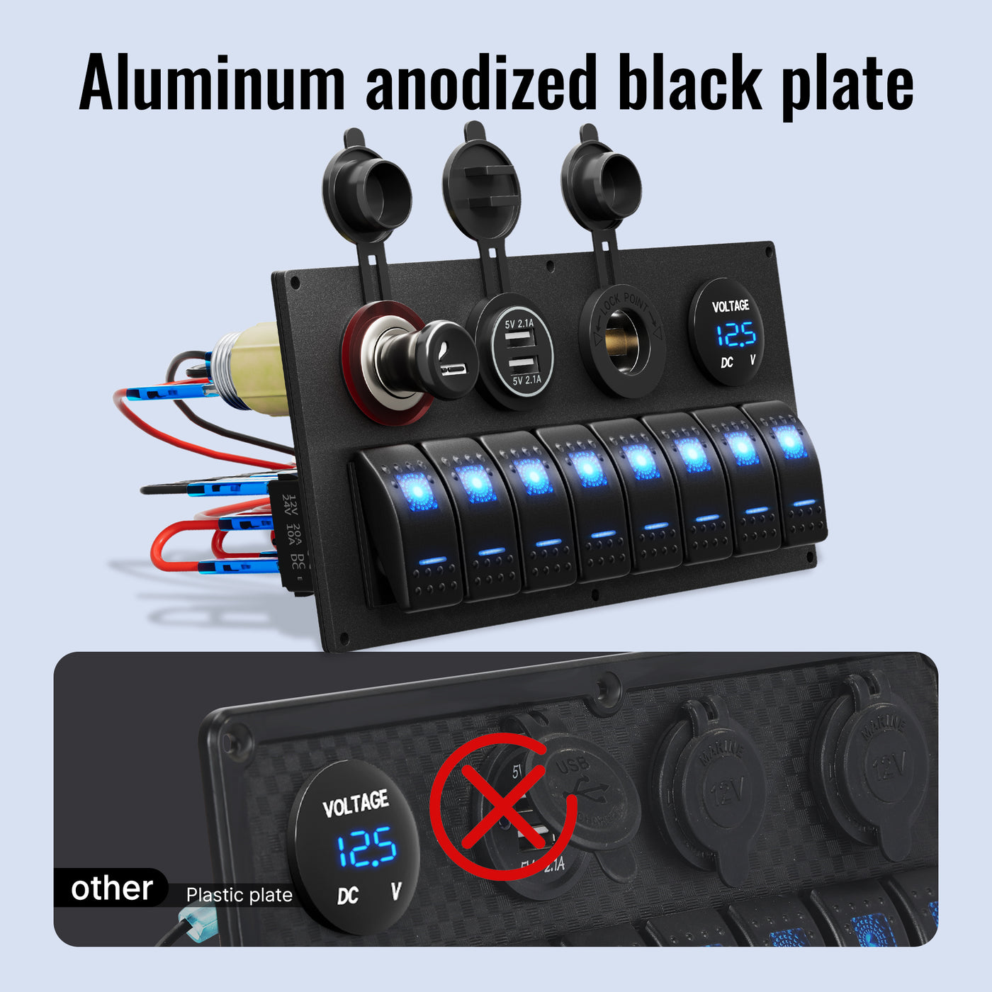 12-24V Waterproof Pre-wired Blue LED 8 Gang Rocker Switch Panel – DAIER