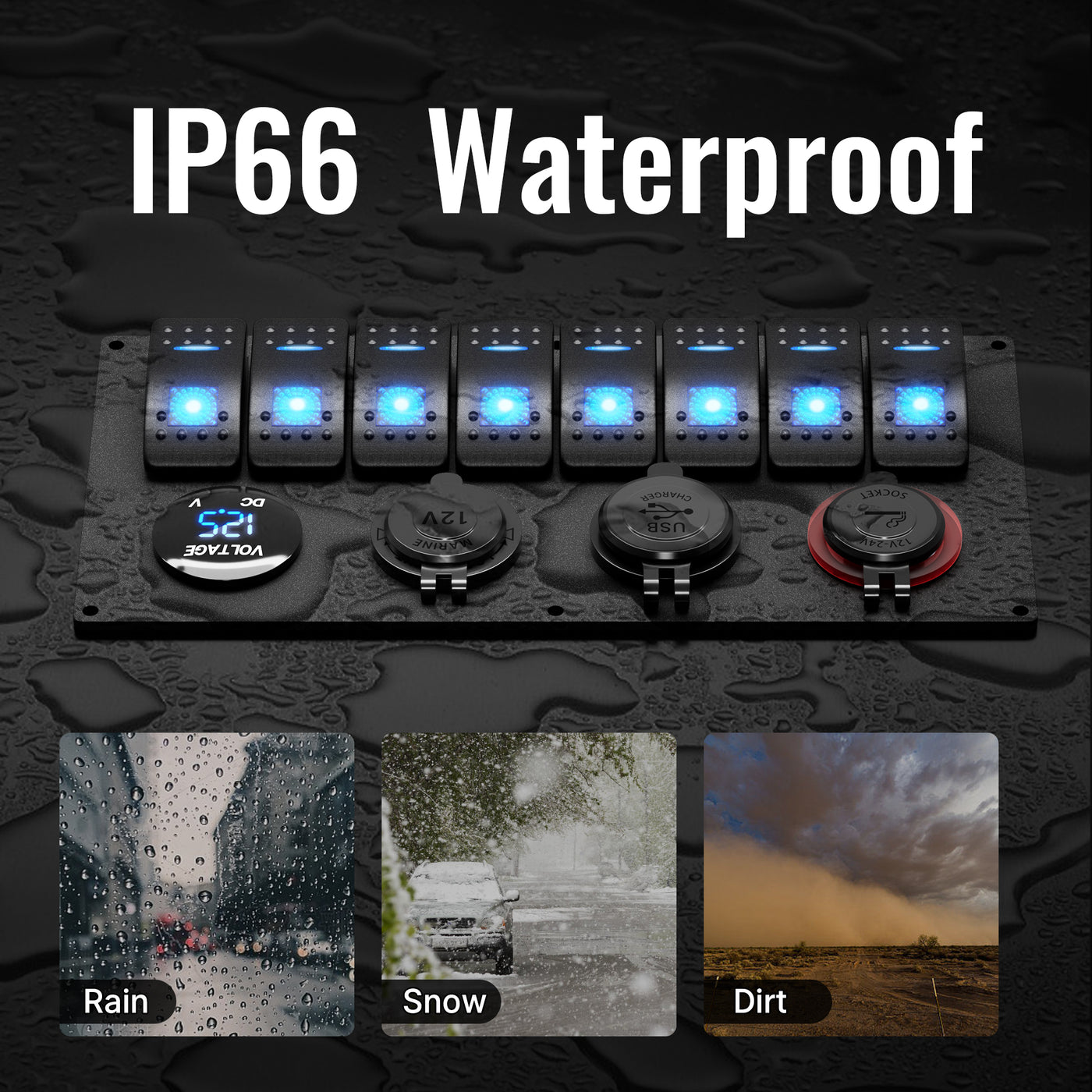 PN-L8S4-1 IP66 Waterproof 8 Gang Rocker Switch Panel