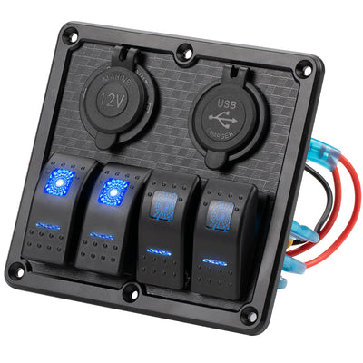 12V Waterproof 4 Gang Rocker Switch Panel with Fuses
