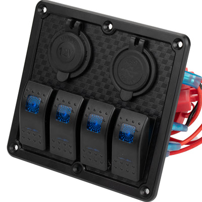 12V Waterproof 4 Gang Rocker Switch Panel with Fuses