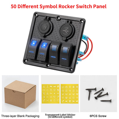 12V Waterproof 4 Gang Rocker Switch Panel with Fuses - DAIER