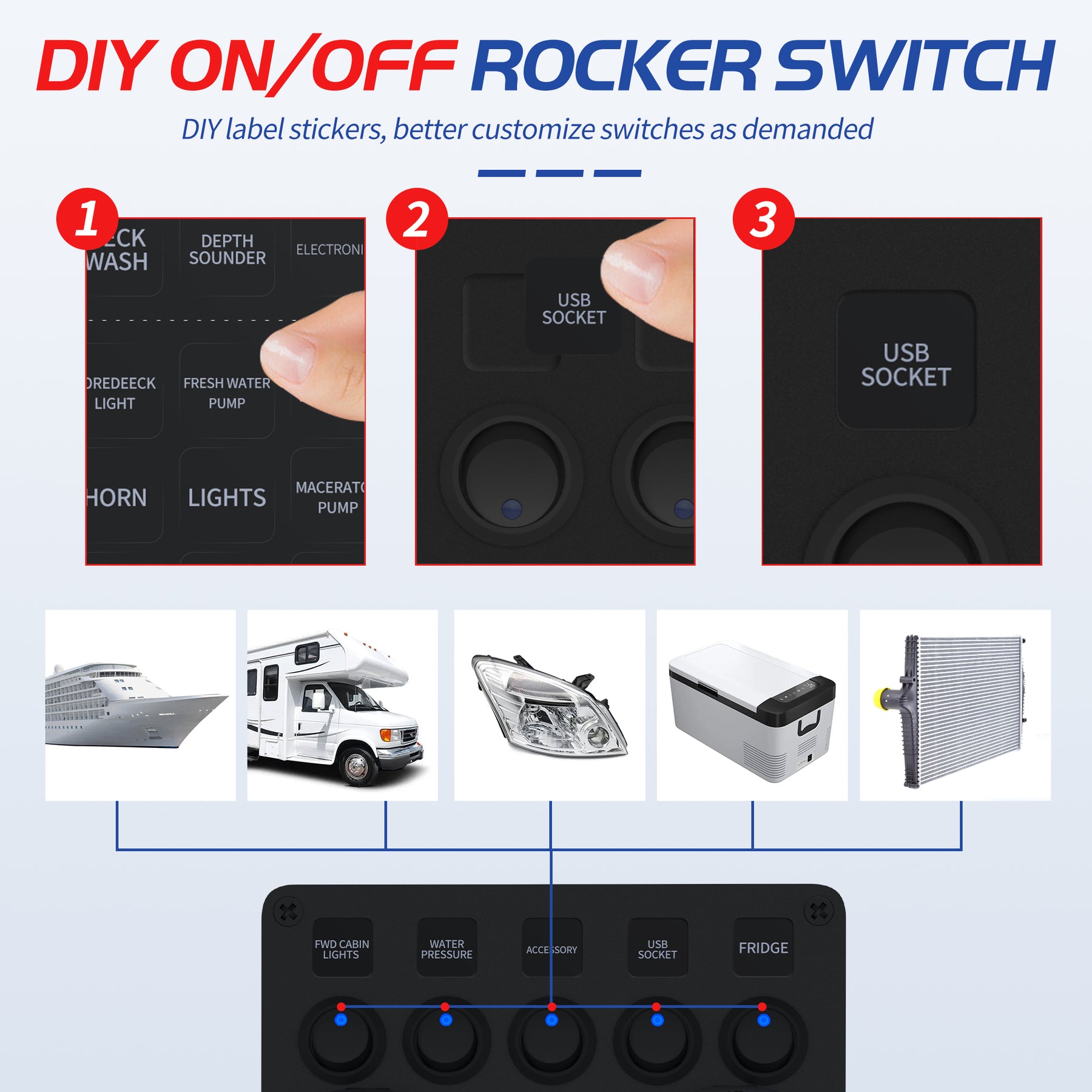 Multi Rocker Round Multi-Function 5 Gang Round Rocker Switch Panel with Dot Light – DAIER