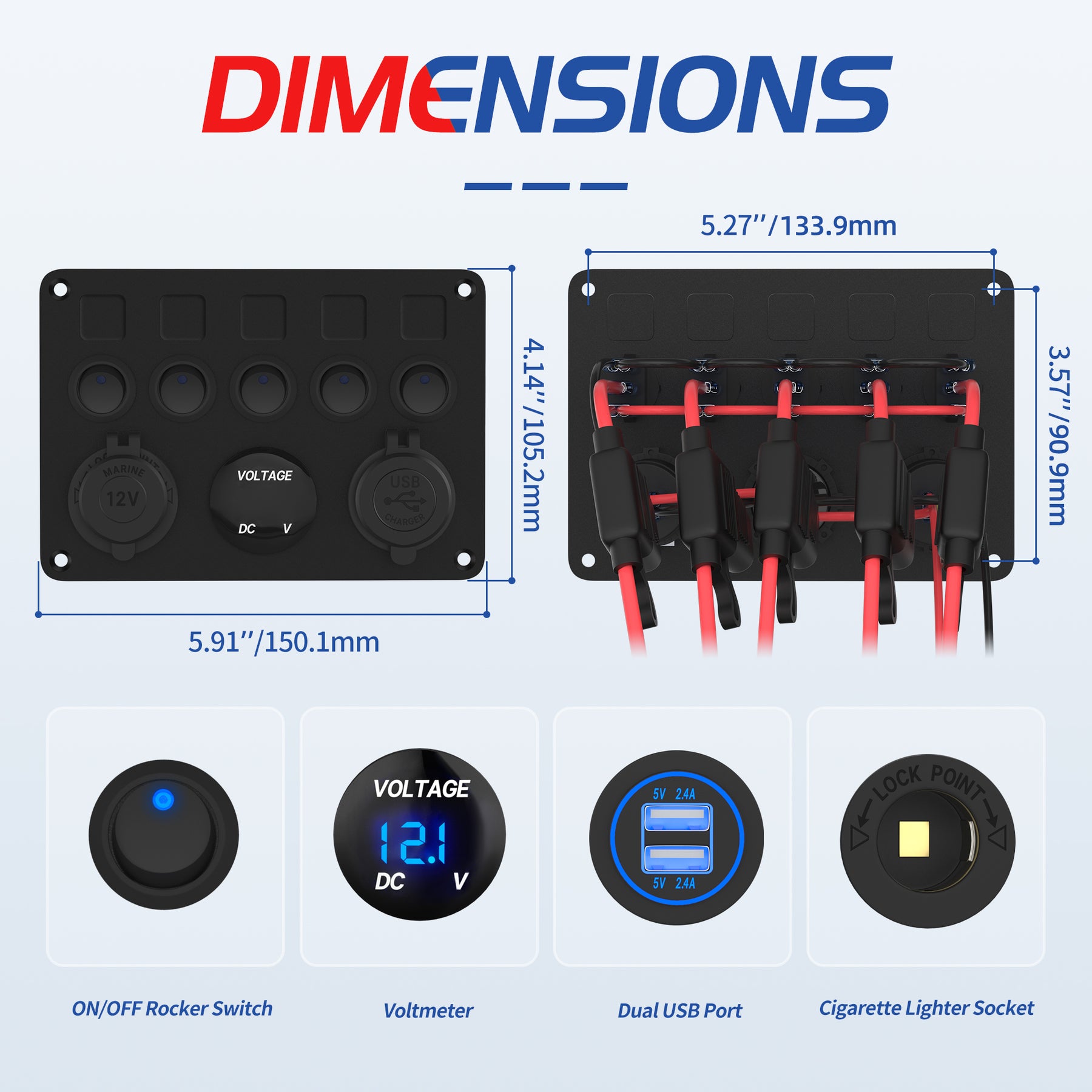 Round Rocker Switch Mount Multi-Function 5 Gang Round Rocker Switch Panel with Dot Light – DAIER