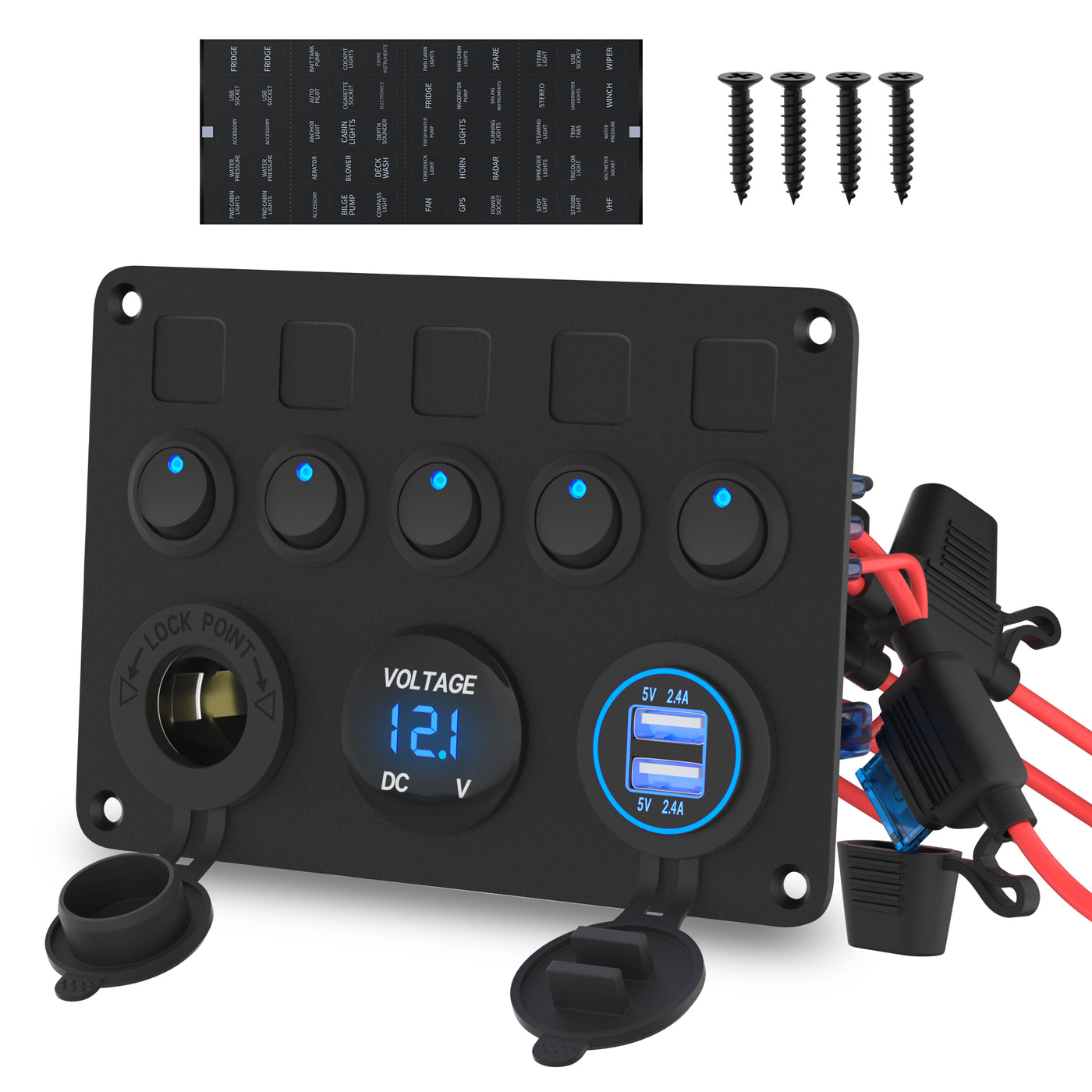 Multi-Function 5 Gang Round Rocker Switch Panel with Dot Light