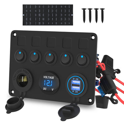 Multi-Function 5 Gang Round Rocker Switch Panel with Dot Light - DAIER