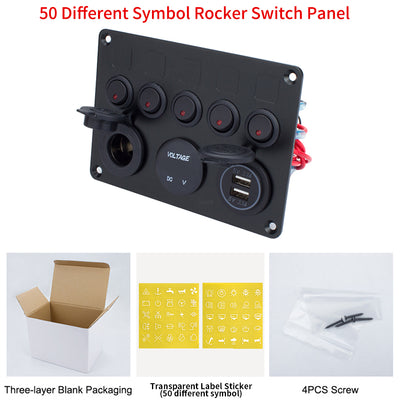 Multi-Function 5 Gang Rocker Switch Panel with Dual USB Charger