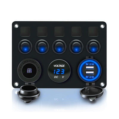 PN-R5S3 5 Gang Rocker Switch Panel with Dual USB Charger