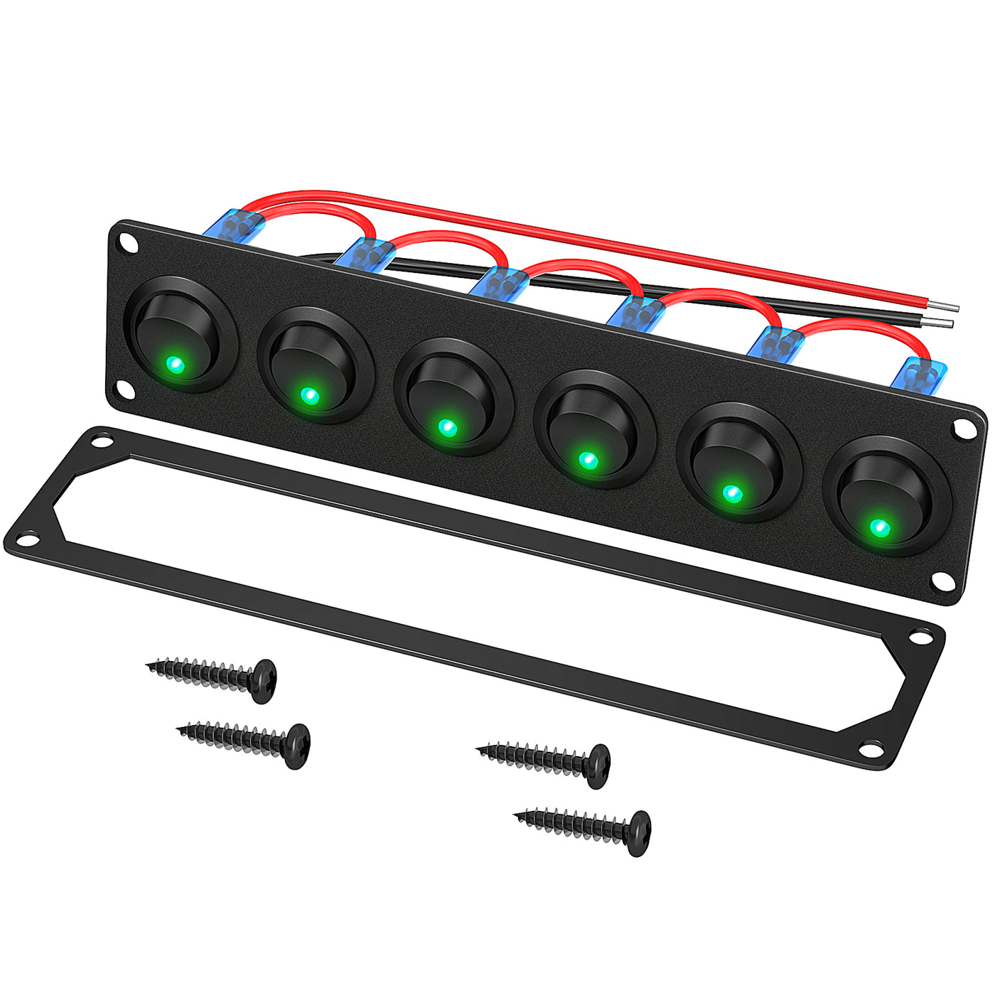 PN-R6-101EN-G 6 Gang Round Rocker Switch Panel with Green LED