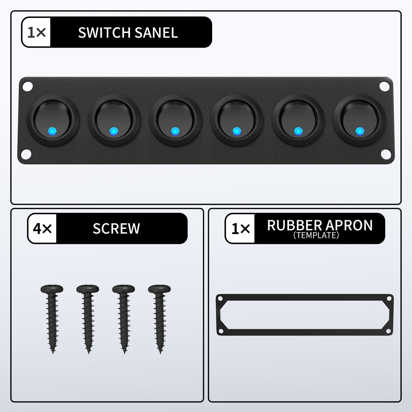 12VDC 20A SPST ON OFF 6 Gang Round Rocker Switch Panel with Dot LED - DAIER