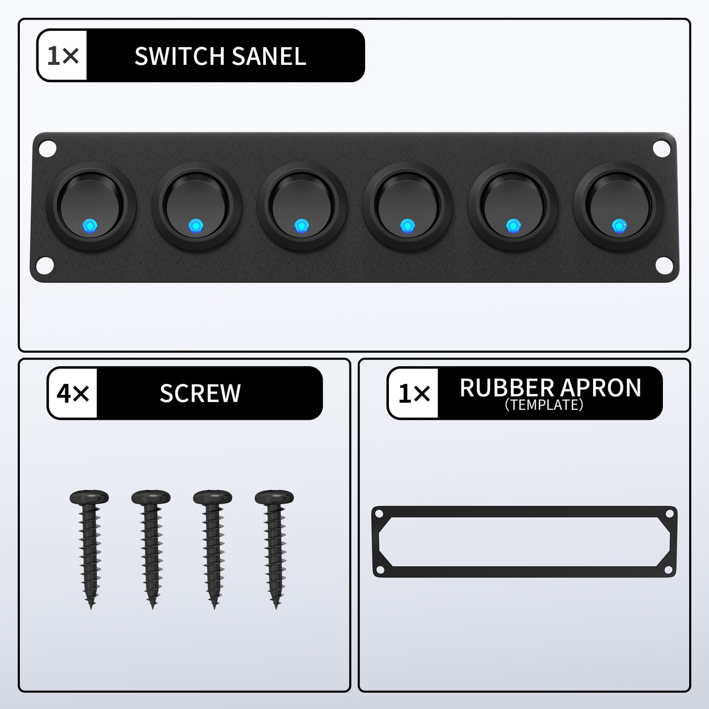 12VDC 20A SPST ON OFF 6 Gang Round Rocker Switch Panel with Dot LED – DAIER