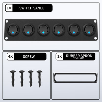 12VDC 20A SPST ON OFF 6 Gang Round Rocker Switch Panel with Dot LED - DAIER