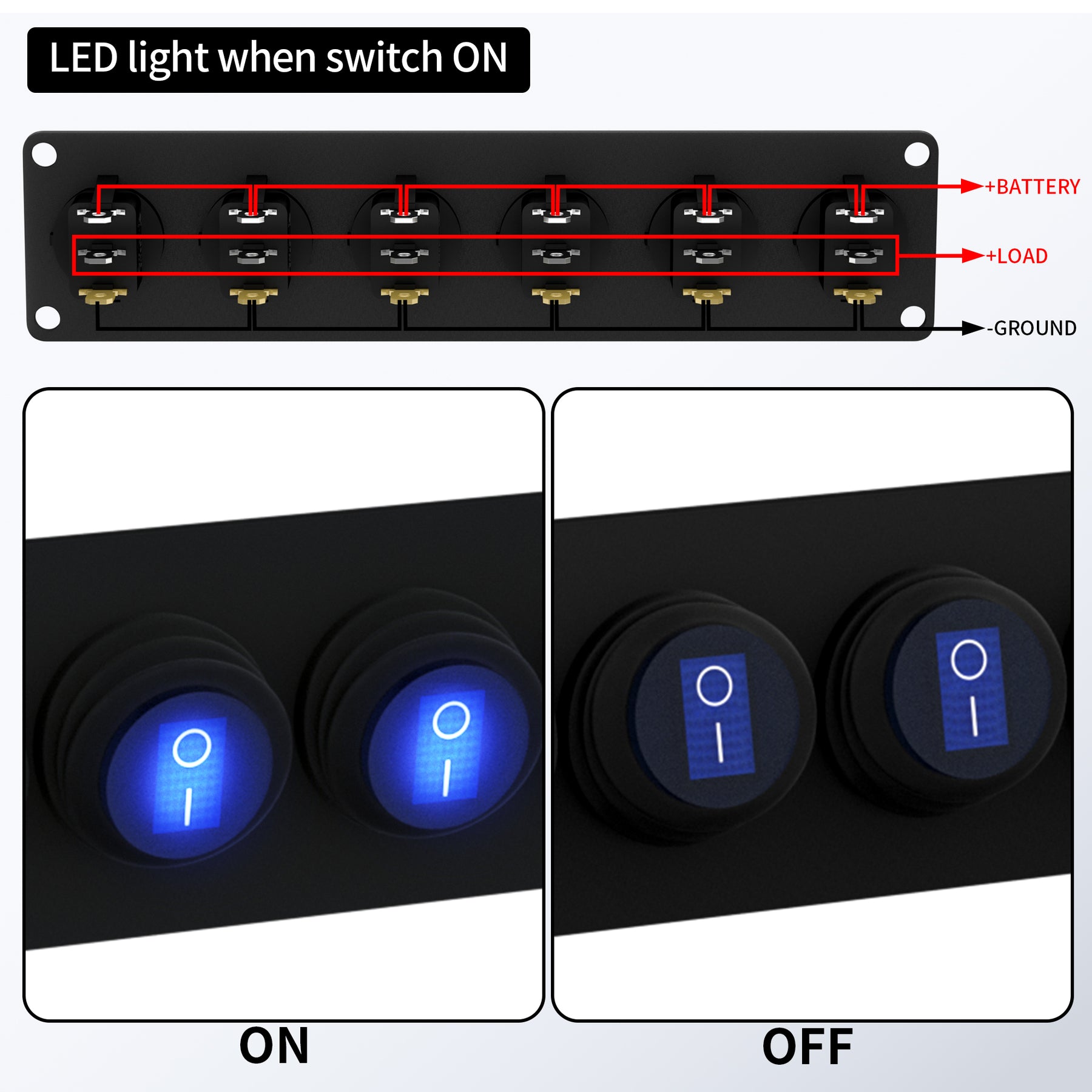 12V 20A Waterproof Dot LED 6 Gang Round Rocker Switch Panel – DAIER