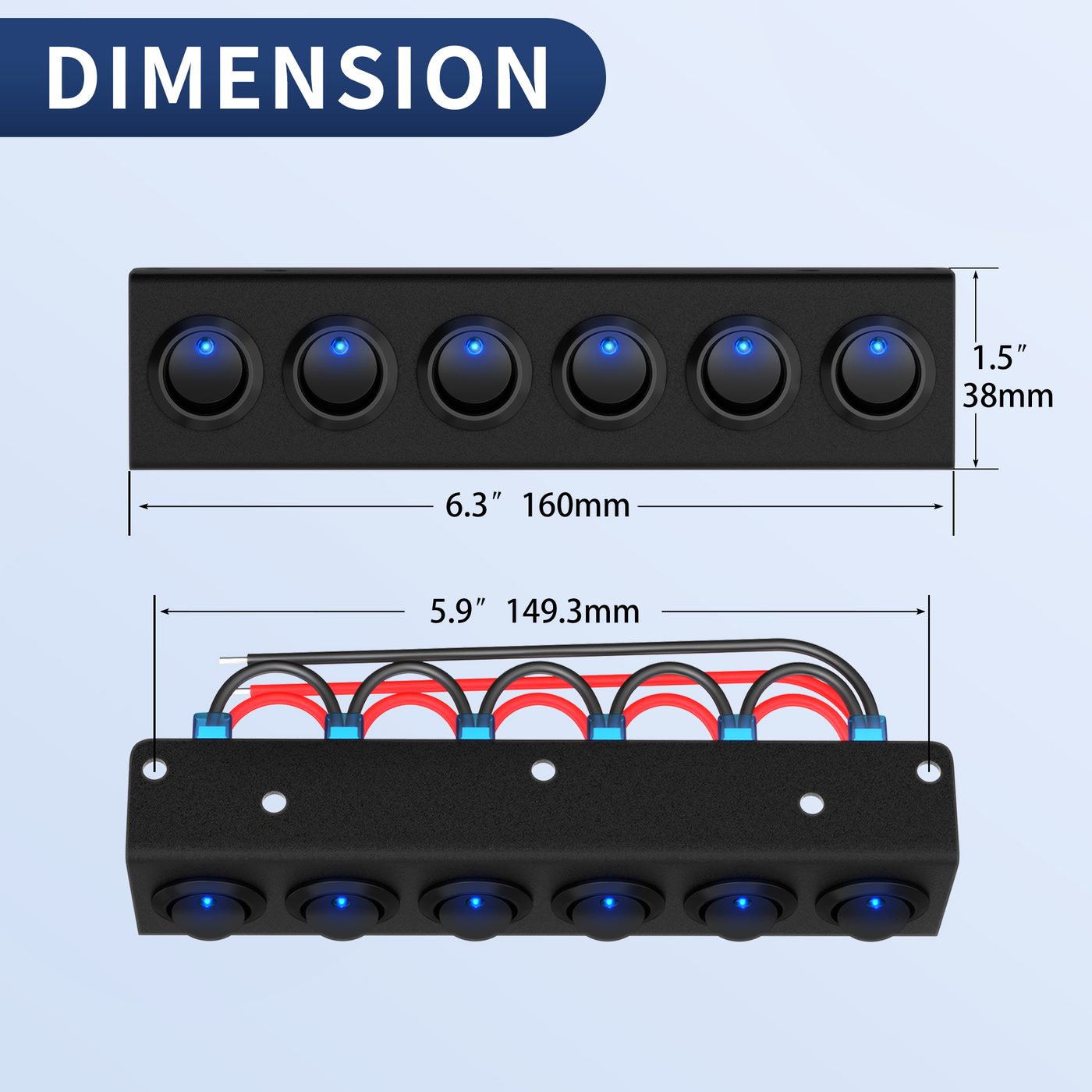 PN-R6L-101EN 6 Gang Round Rocker Switch Panel Dimension