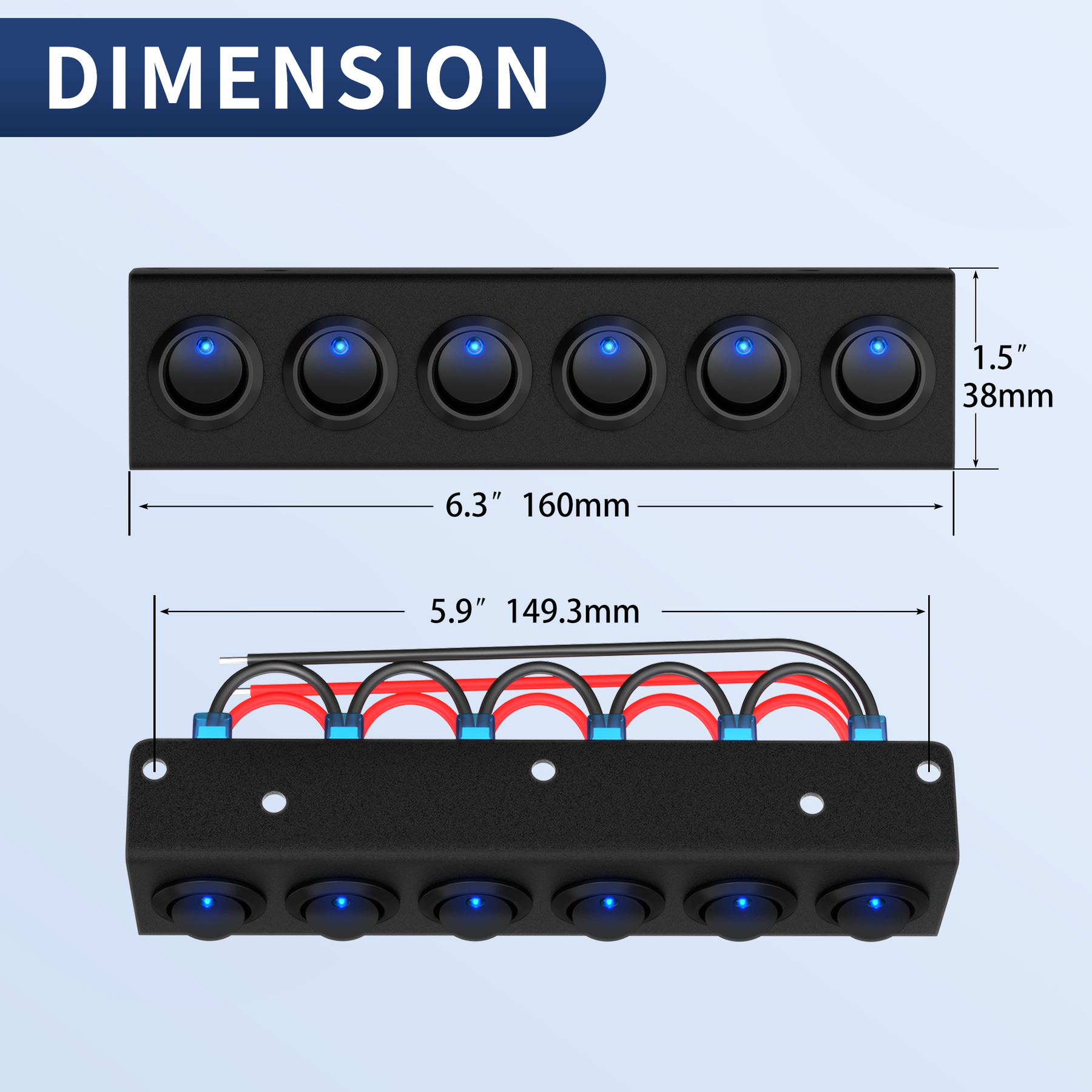 20A 12V Prewired 6 Gang Round Rocker Switch Panel with Dot LED – DAIER