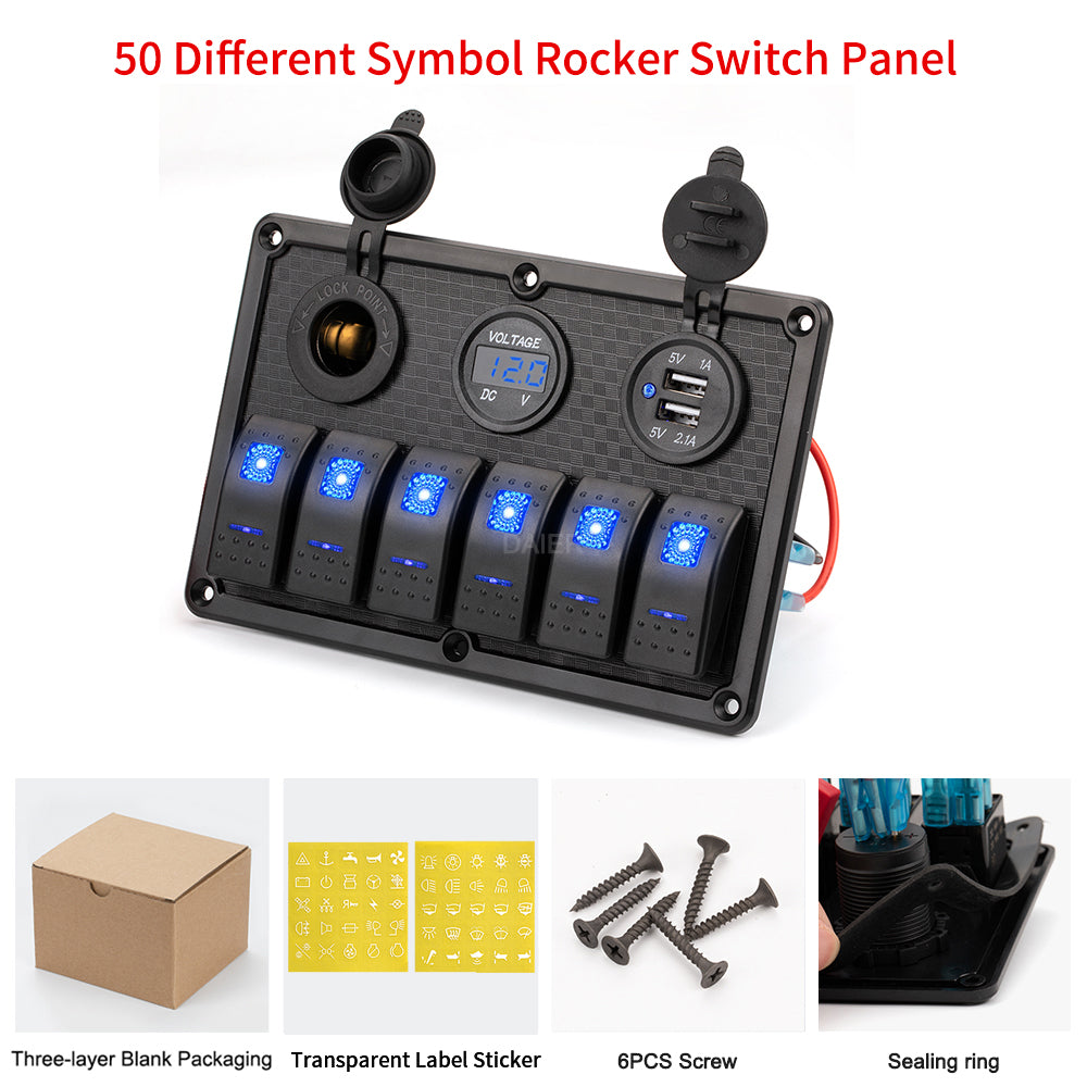 Waterproof 6 Gang Plastic Switch Panel with 15A Inline Fuse