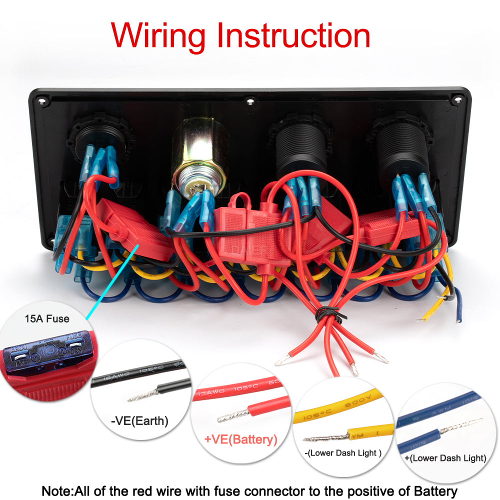 12-24V Pre-Wired 8 Gang Marine Rocker Switch Panel - DAIER