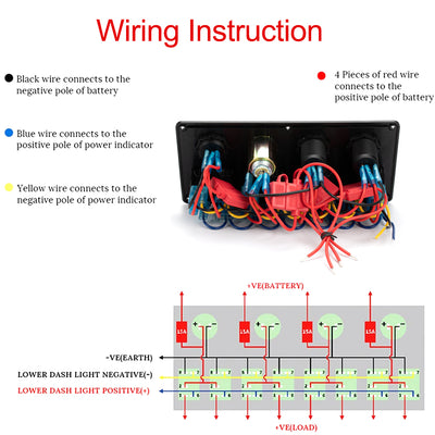 12-24V Pre-Wired 8 Gang Marine Rocker Switch Panel - DAIER