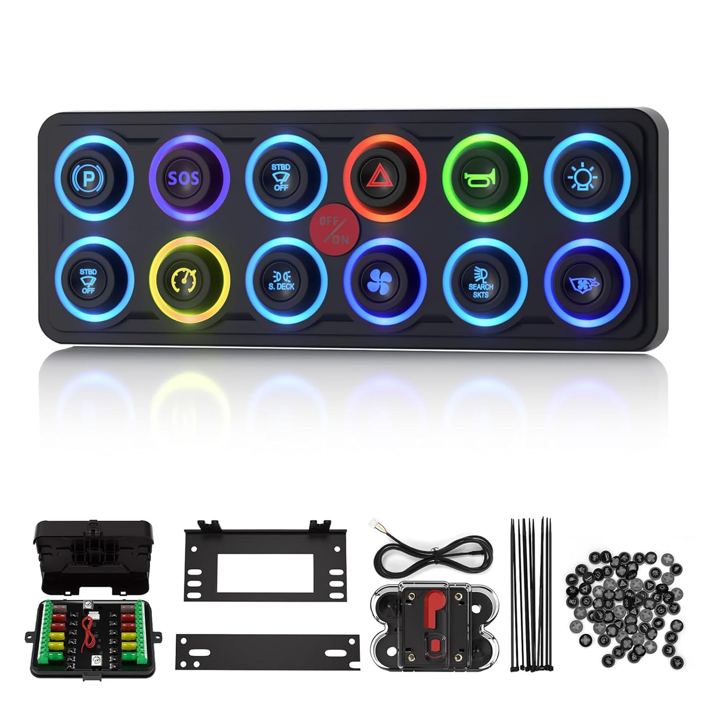 Multi-Color Backlight 12 Gang Switch Panel Relay System for Truck, Jeep, UTV, Boat