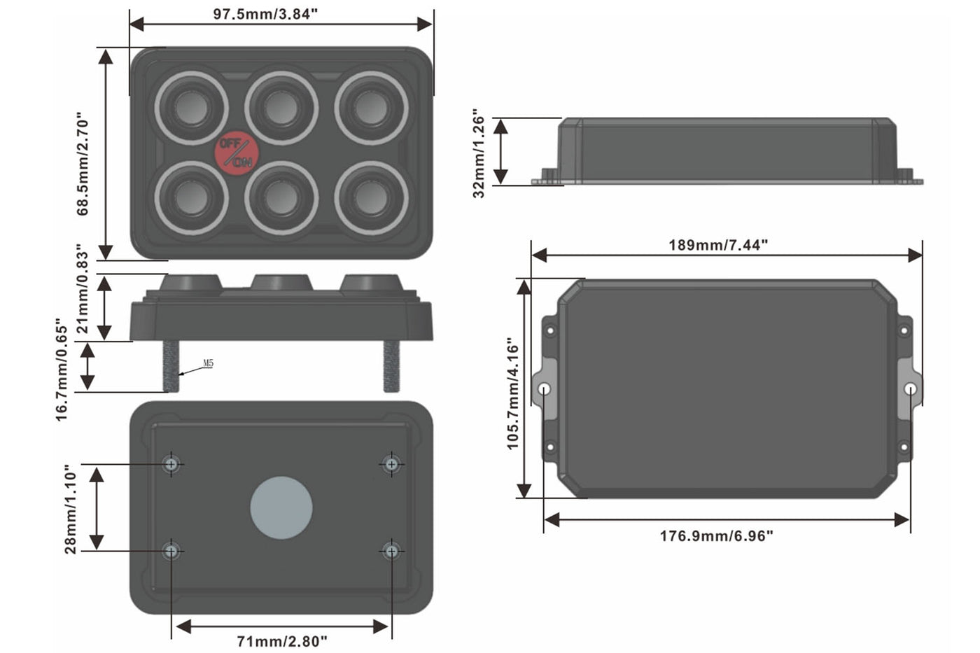 Programmable Multicolored 6 Gang Switch Panel with Relay System for Truck, Jeep, UTV, Boat