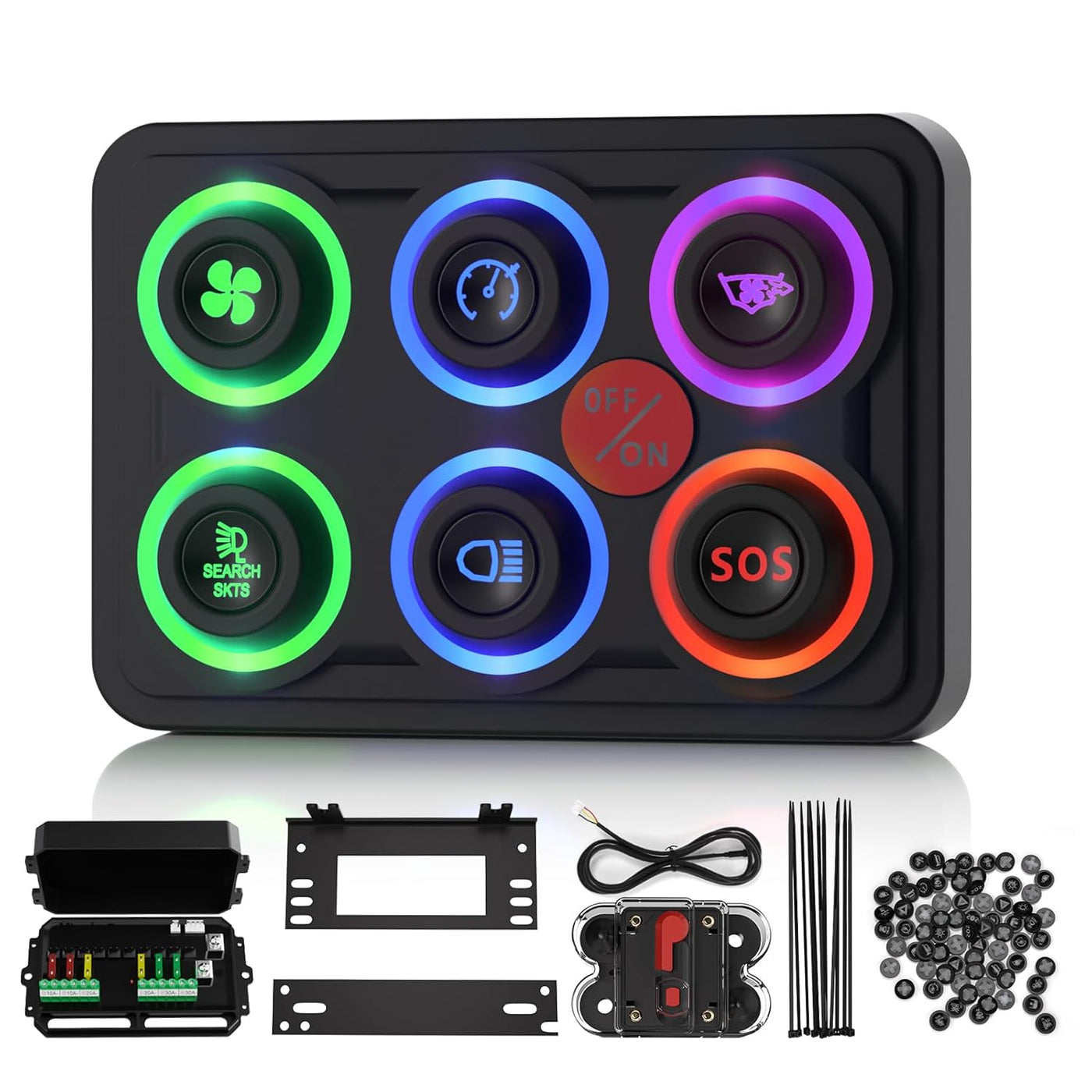 Programmable Multicolored 6 Gang Switch Panel with Relay System for Truck, Jeep, UTV, Boat
