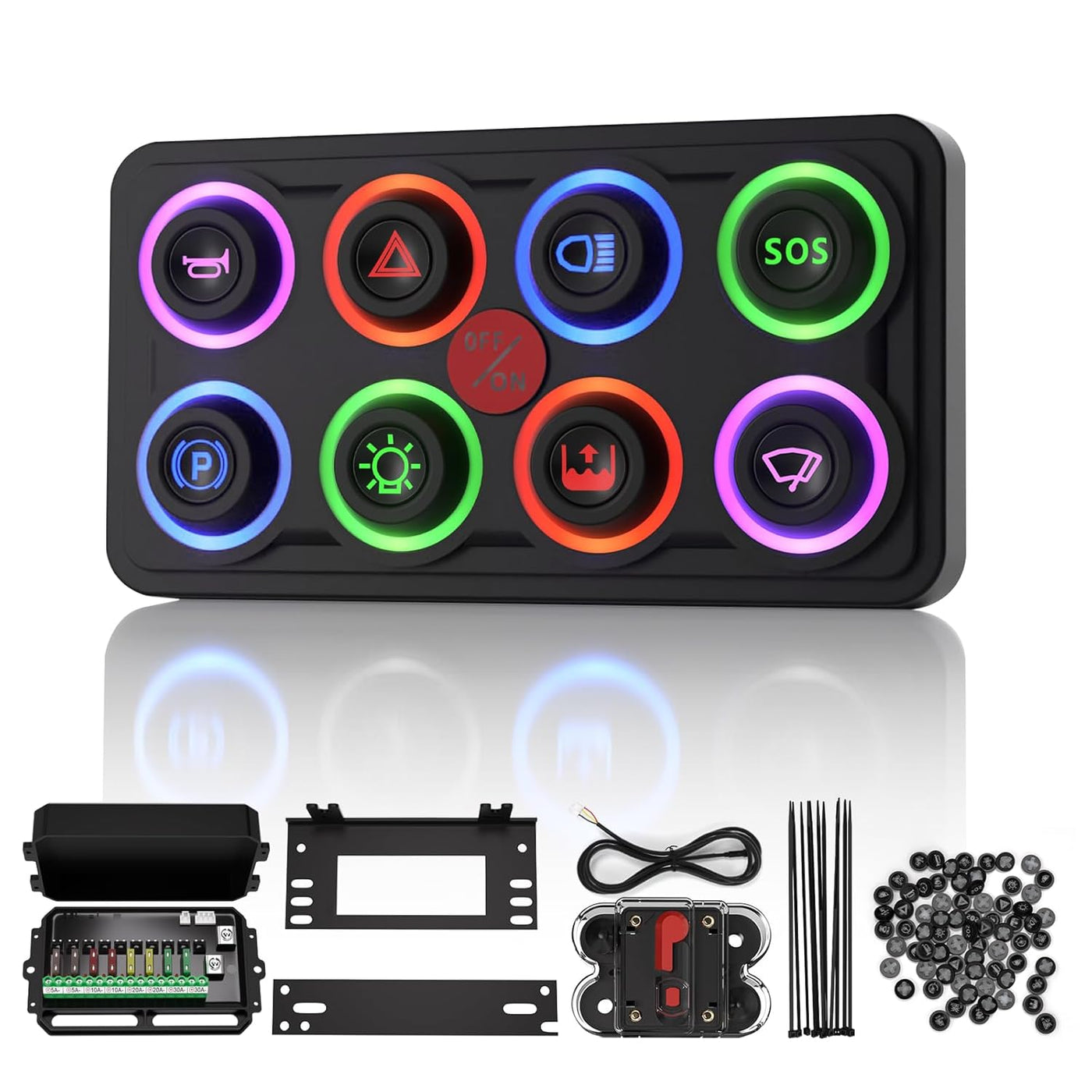 Detachable Buttons RGB 8 Gang Switch Panel Control System for Car/Truck/Jeep/UTV