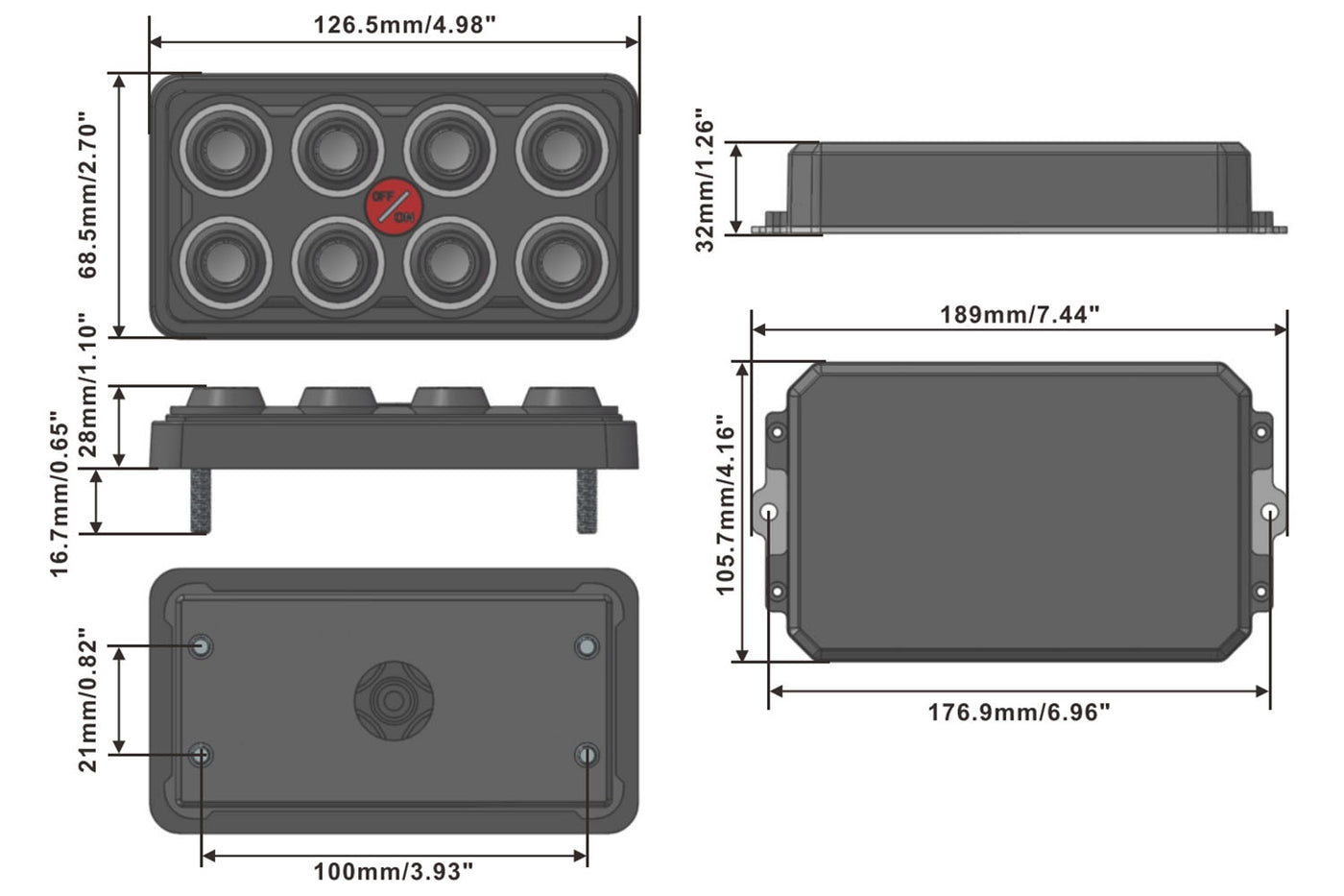 Multi-Color 8 Gang Switch Panel System with Relay Box 12V/24V Control for Jeep, UTV, Truck Accessories