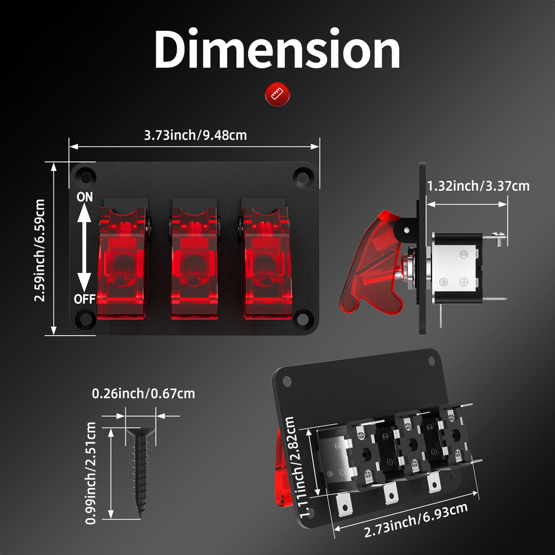 3 in 1 Ignition ON-OFF Toggle Switch Panel with LED Light and