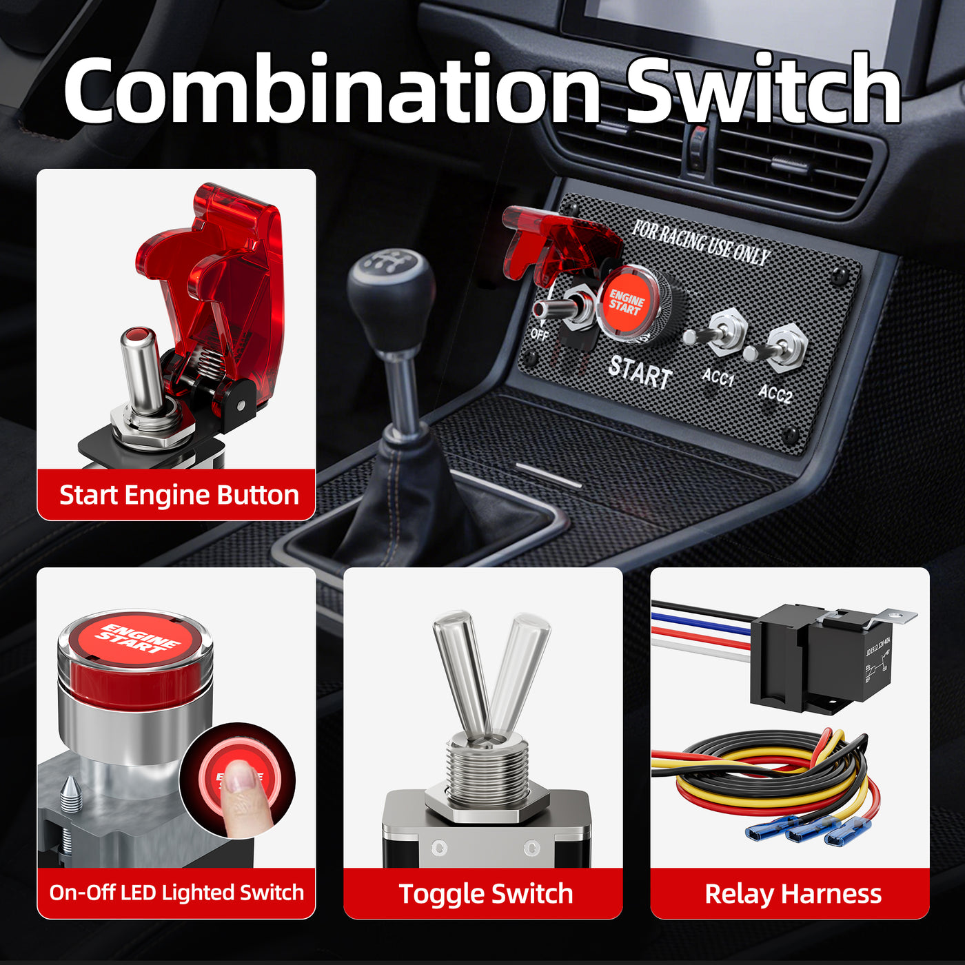 4 In 1 12V Racing Ignition Switch Panel Kit | Engine Start Button with ...