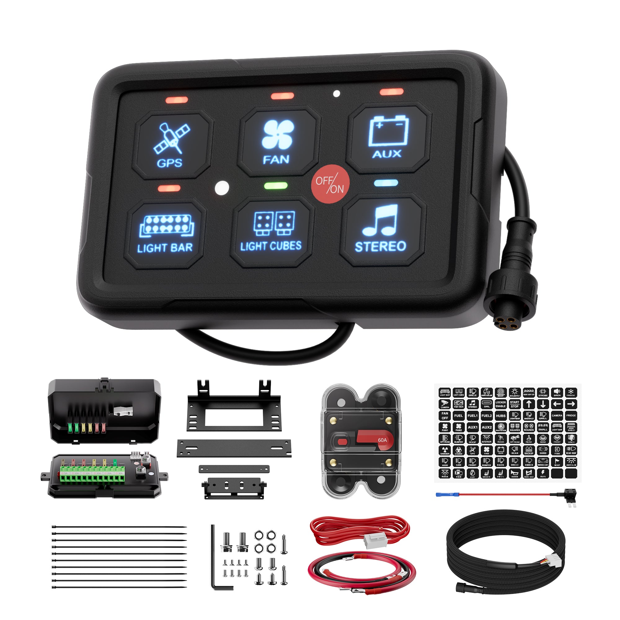 3 Mode RGB 6 Gang Switch Panel System | 60A Control Box for Off-Road T ...